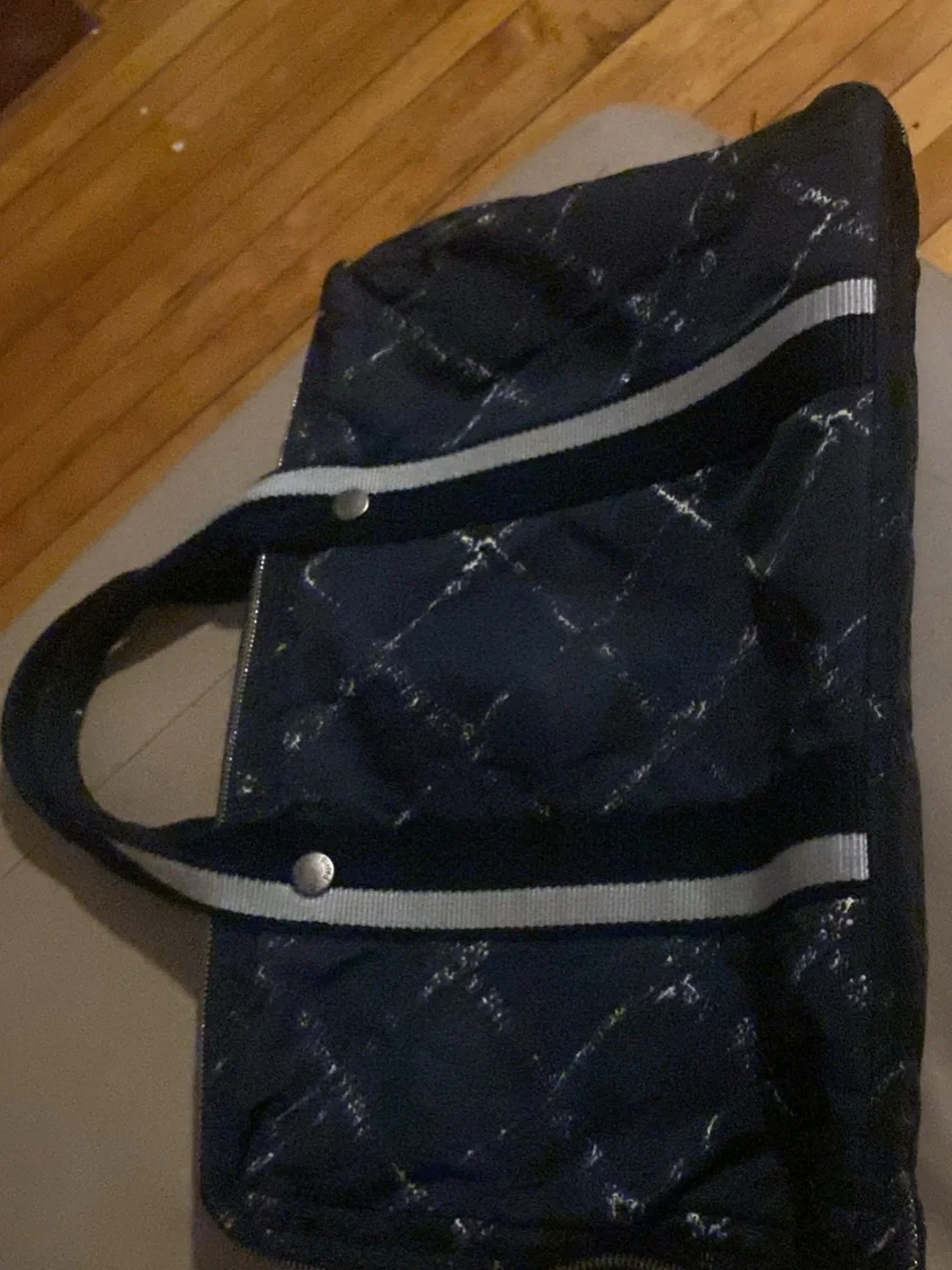 2002 Chanel black, white and silver laptop bag Striped Shoulder Handles